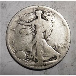 1919-D WALKING LIBERTY HALF DOLLAR G/VG