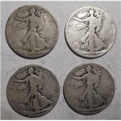 LOT OF FOUR 1928-S WALKER HALF DOLLARS G/VG (4 COINS)