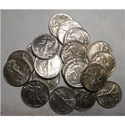 ROLL OF MIXED 1940'S AU-58/UNC WALKER HALF DOLLARS (20 COINS)