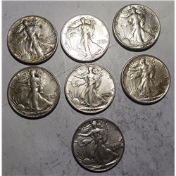 LOT OF SEVEN MIXED 1940'S WALKER HALF DOLLARS AU-58/UNC (7 COINS)