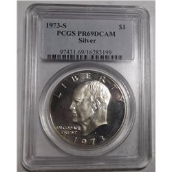 1973-S IKE DOLLAR PCGS PF-69 DCAMEO SILVER