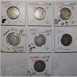 LOT OF SEVEN BETTER DATE BARBER DIMES G/VG (7 COINS)