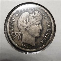 1913 BARBER DIME XF