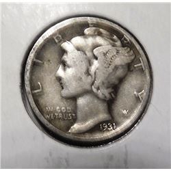 1931-D MERCURY DIME FINE