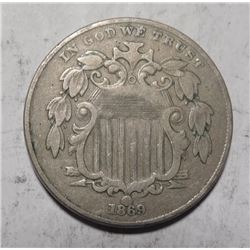 1869 SHIELD NICKEL VF