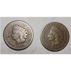 LOT OF TWO 1865 INDIAN HEAD CENTS GOOD (2 COINS)