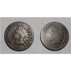 LOT OF TWO 1873 INDIAN HEAD CENTS GOOD (2 COINS)