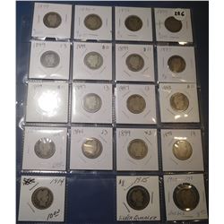 LOT OF NINETEEN MIXED DATE BARBER QUARTERS G/VG (19 COINS)