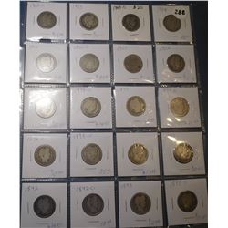 LOT OF TWENTY MIXED DATE BARBER QUARTERS G/FINE (20 COINS)