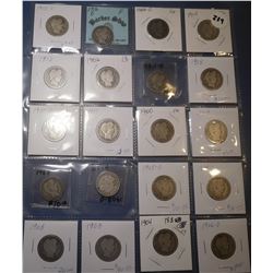 LOT OF TWENTY MIXED DATE BARBER QUARTERS G/FINE (20 COINS)