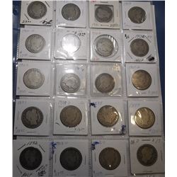 LOT OF TWENTY MIXED DATE BARBER HALF DOLLARS G/VG