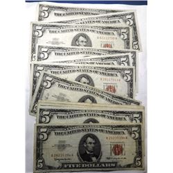 LOT OF EIGHTEEN $5.00 1963 FEDERAL NOTES F/VF (18 NOTES)