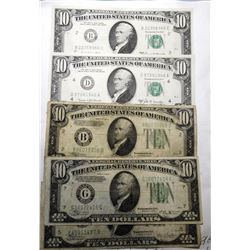 LOT OF FOUR 1934 & TWO 1963 $10.00 FEDERAL NOTES VARIOUS GRADES (6 NOTES)
