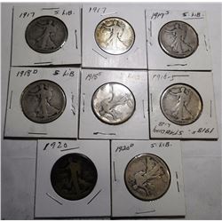 LOT OF EIGHT EARLY DATE WALKER HALF DOLLARS G/VG (8 NOTES)