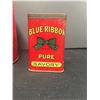 Image 2 : 2 Vintage Blue Ribbon Tins. 1 Is a 5lb Blue Ribbon Baking Powder Tin and a Blue Ribbon Pure Savory S