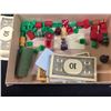 Image 3 : Lot of Vintage Monopoly Money, Game Cards. Real Estate Papers  The Houses and Wooden Pegs for Playin