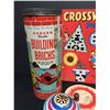 Image 3 : Vintage Kids Lot from the 1950's and 60's. Auburn Flexible Building Bricks in a tall case. Battle Ba