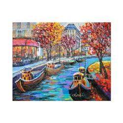 Yana Rafael "River Cafe" Hand Signed Original Painting on Canvas with COA