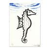 Image 1 : Wyland, "Seahorse with Blue" Original Sumi Ink Painting, Hand Signed with Certificate of Authenticit