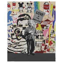 Nastya Rovenskaya- Original Oil on Canvas "Einstein's Placard"
