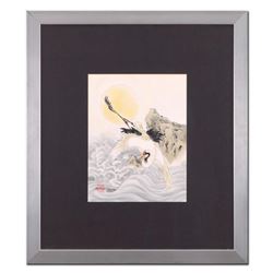 Caroline Young, "Hunting" Framed Original Gouache Painting on Mother of Pearl Paper, Hand Signed wit