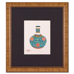 Caroline Young, "Vase II" Framed Original Gouache Painting on Mother of Pearl Paper, Hand Signed wit