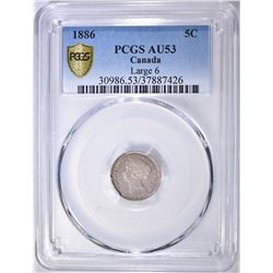 1886 SILVER 5 CENT CANADA  PCGS AU-53 GOLD SEAL