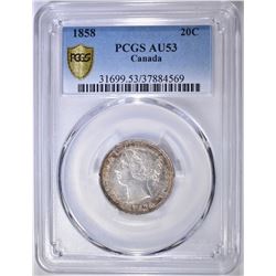1858 SILVER 20 CENT CANADA  PCGS AU53 GOLD SEAL