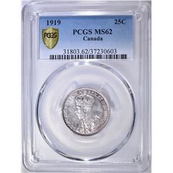 1919 SILVER 25 CENT CANADA  PCGS MS-62 GOLD SEAL