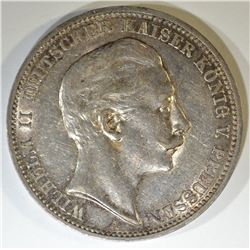 1910 A SILVER 3 MARKS PRUSSIA  VERY CH BU