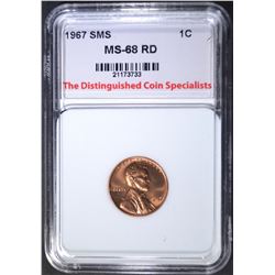 1967 SMS LINCOLN CENT, TDCS SUPERB GEM BU+ RED