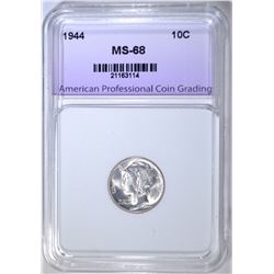 1944 MERCURY DIME, APCG SUPERB GEM+ BU