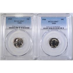 1965 & 1966 SMS ROOSEVELT DIMES, PCGS SP-67