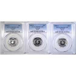 3- 1999-S SILVER GA STATE QTRS, PCGS PR69 DCAM
