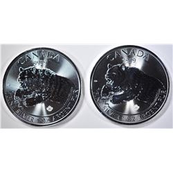 2-BU 2019 CANADA ROARING GRIZZLY SILVER COINS