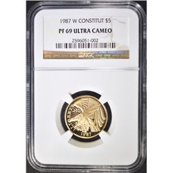 1987-W CONSTITUTION $5 GOLD NGC PF-69 ULTRA CAM