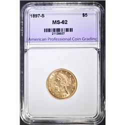 1897-S $5.00 GOLD LIBERTY, APCG CH BU