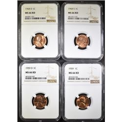 1959-P&D & 68-D&S LINCOLN CENTS, NGC MS-66 RED