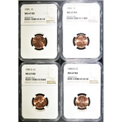 1984-P& D & 1985-P&D LINCOLN CENTS NGC MS-67 RED