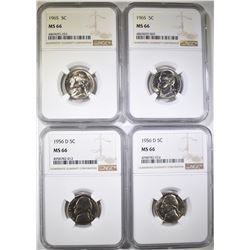 2-1956-D & 2 65 JEFFERSON NICKELS, NGC MS-66