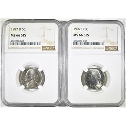 (2) 1997-D JEFFERSON NICKELS NGC