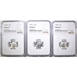 1946-P-D&S ROOSEVELT DIMES, NGC MS-66 FT