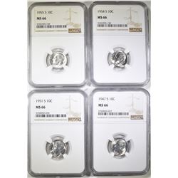 1947-S, 51-S, 54-S, 55-S ROOSEVELT DIMES