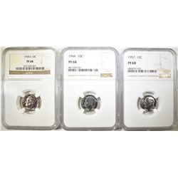 1957, 64 & 68-S ROOSEVELT DIMES, NGC PF-68
