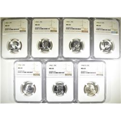7 WASHINGTON QUARTERS ALL NGC MS-65