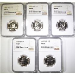5 1965 SMS WASHINGTON QUARTERS NGC MS-67