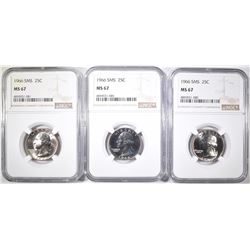 3 1966 SMS WASHINGTON QUARTERS NGC MS-67
