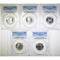 5-1976-S SILVER WASHINGTON QTRS, PCGS MS-67