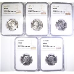 (5) 1979-S SUSAN B ANTHONY DOLLARS NGC MS-66
