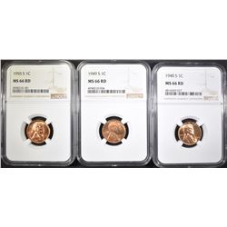 3-S MINT WHEAT CENTS 40, 49, & 55 NGC MS-66 RD